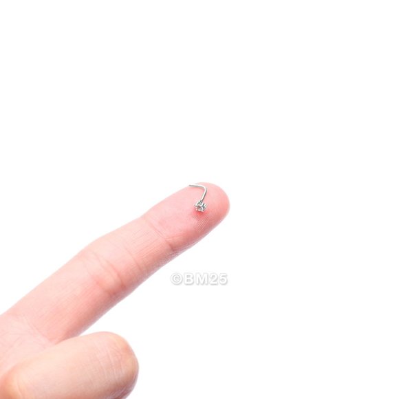 14 Karat White Gold Studded Prong Gem Sparkle L-Shaped Nose Ring - Picture 2 of 5